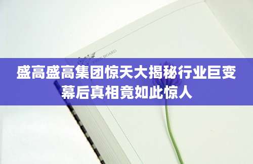 盛高盛高集团惊天大揭秘行业巨变幕后真相竟如此惊人