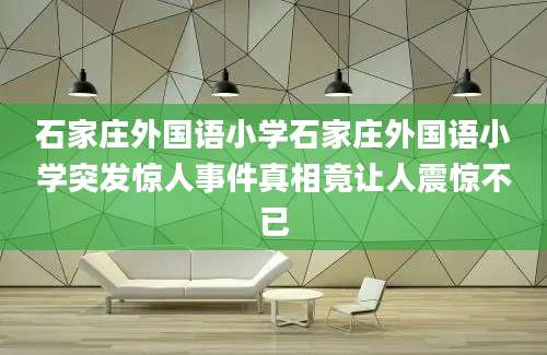 石家庄外国语小学石家庄外国语小学突发惊人事件真相竟让人震惊不已